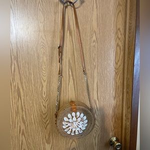 Outlavish rattan woven crossbody with seashells